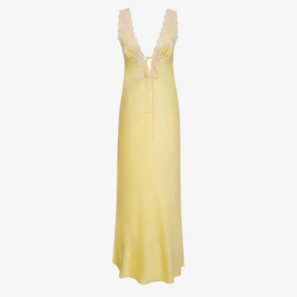 Rumored Yellow Lace-Trim Long Chemise
